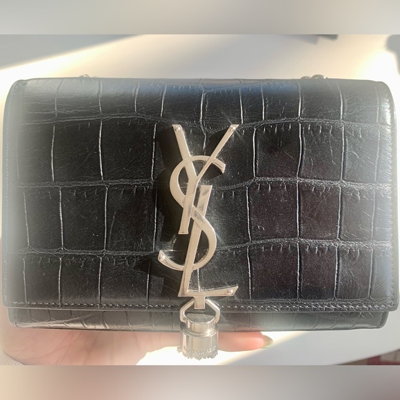SOLD TO STORE 5A Saint Laurent YSL 100% AUTH Kate Chain Bag In Croc-Embossed - Picture 3 of 13